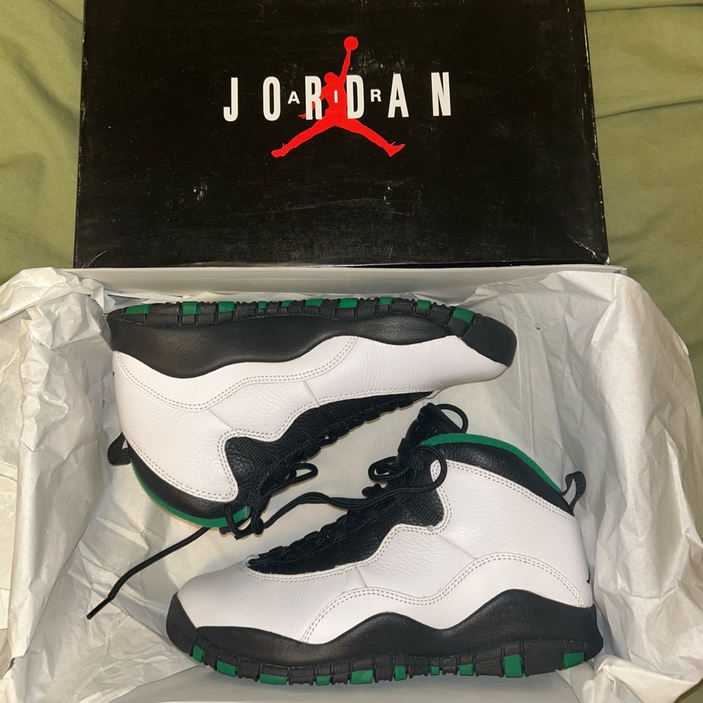 Jordan Retro 10 in Black, White, and Green